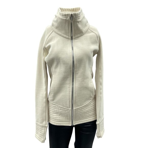 Lululemon Women High-Neck Zip-Up Radiant Jacket Side Pockets Long Sleeve Cream 6 - Picture 5 of 16